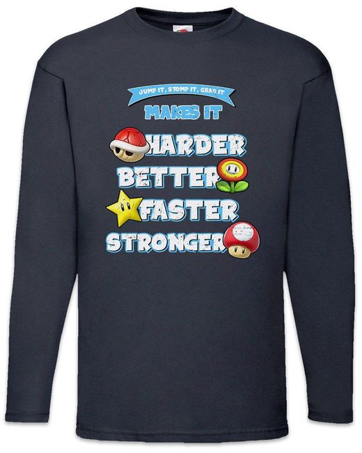 Urban Backwoods Langarmshirt Jump Stomp Grab It Langarm T-Shirt Super Better Gamer Nerd Geek in Blue für Herren