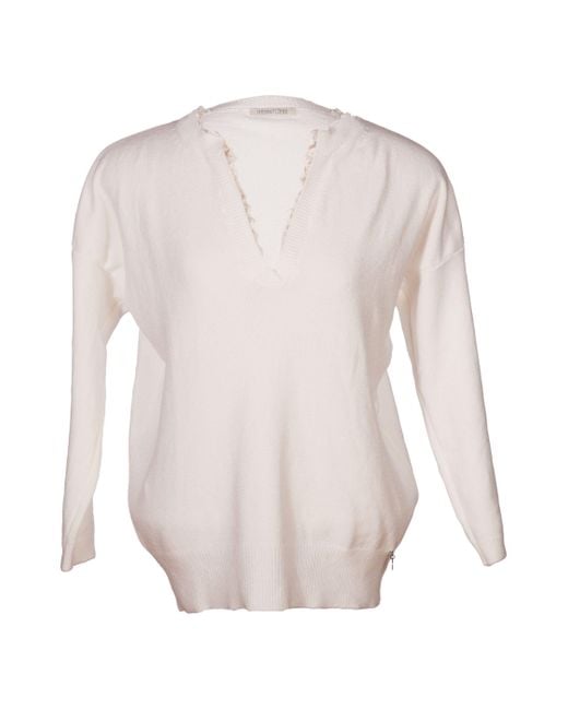 Heimatliebe V-Ausschnitt-Pullover Pullover mit Spitze Spitzenbesatz in Weiß  | Lyst DE