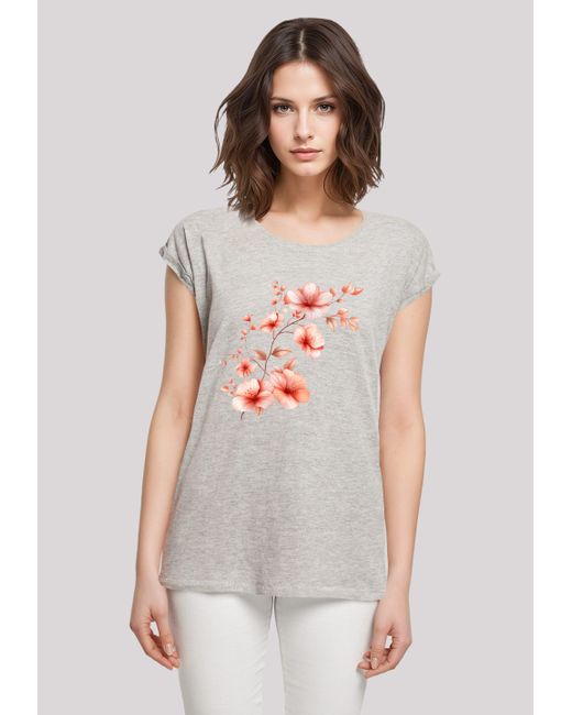 F4NT4STIC White Shirt Rosa Blumenzweig 3D Premium Qualität