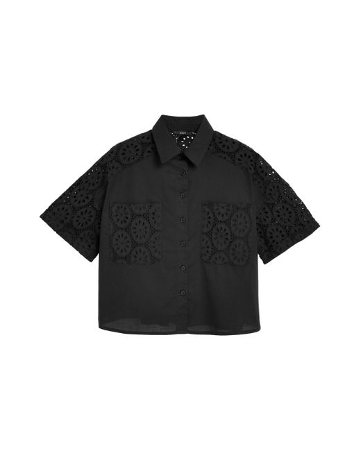 Next Black Kurzarmbluse Kurzarmhemd mit Lochstickerei (1-tlg)
