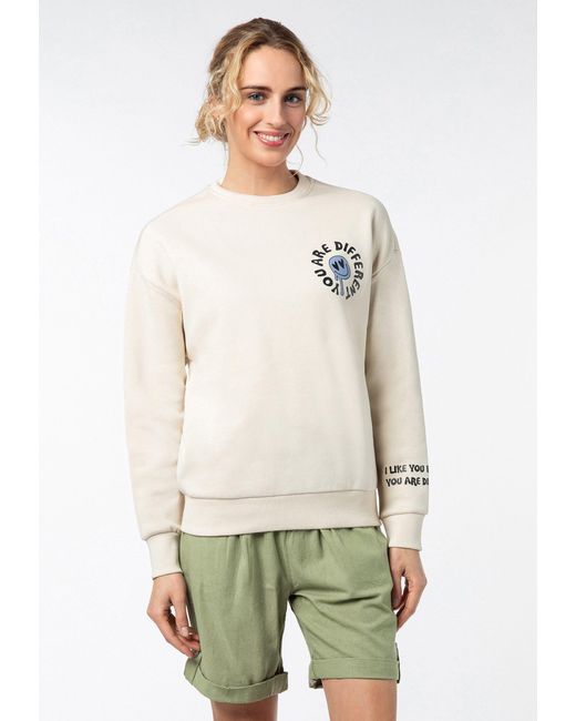 Sublevel Natural Sweatshirt Pullover langarm mit Gute Laune Backprint Sweater, Sweatpullover