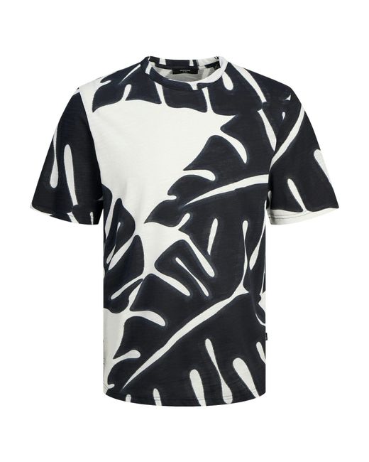 Jack & Jones Rundhalsshirt Große Größen T-Shirt Floralprint schwarz-weiß JPRBLAPALMA AOP in Black für Herren