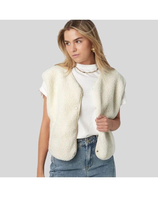 suebidou Natural Plüschweste Weste Teddyweste Sherpa Look mit Knöpfen durchgehende Knopfleiste