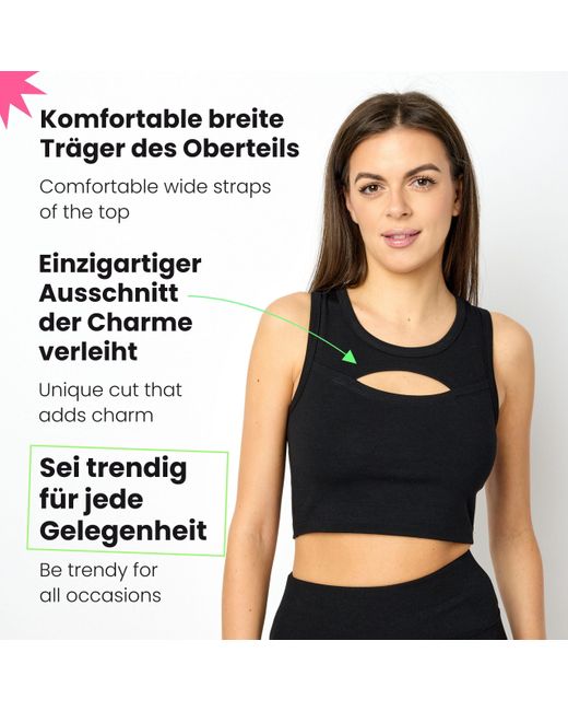 Bellivalini Black T-Shirt Sport Oberteile Crop Top Neon Gym Yoga Laufen BLV50-324 (1-tlg)