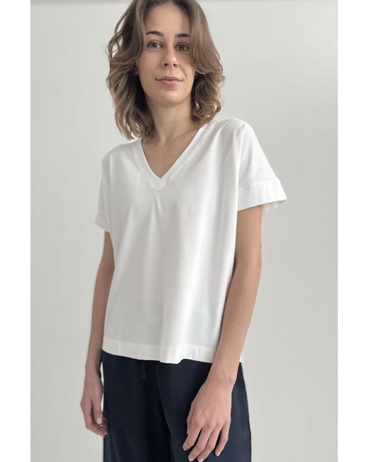Zuckerwatte White V-Shirt aus weicher Baumwolle Modal Mischung, mit Elasthan, bequemer Schnitt