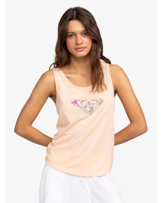 Roxy White T-Shirt Tank Top Losing My Mind Peach Parfait