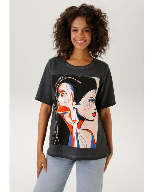 Aniston CASUAL Multicolor T-Shirt mit kunstvoll gestalteten Gesichtern bedruckt
