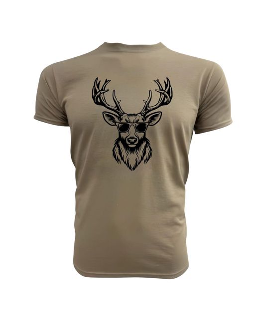 Paulgos Print- T-Shirt "Hirschkopf mit Sonnenbrille in Natural für Herren
