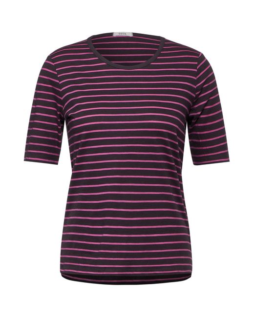 Cecil Purple Kurzarmshirt NOS Stripe Basic Roundneck