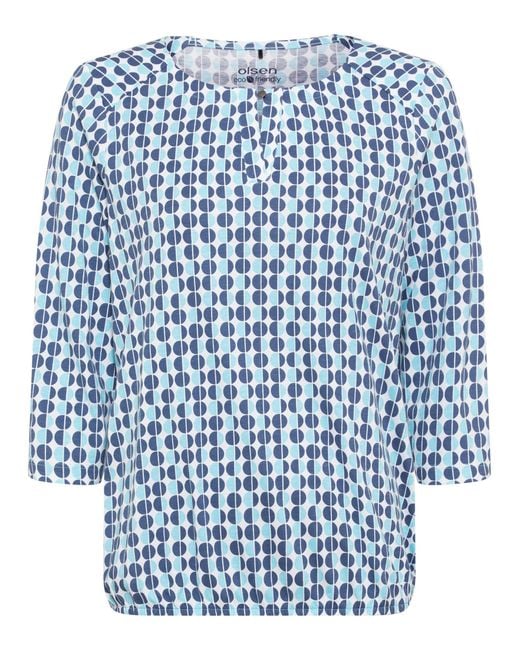 Olsen Blue Rundhalsshirt mit kleinem Verschlussknopf am Ausschnitt