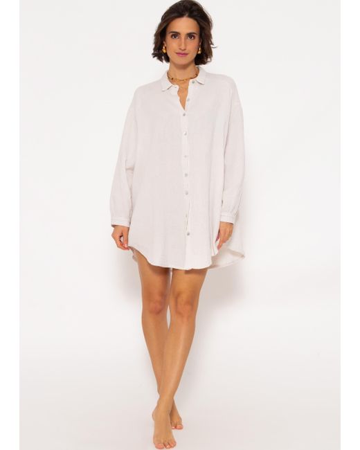 SassyClassy White Longbluse Oversize Musselin Bluse Langarm Elegant Hemdbluse)
