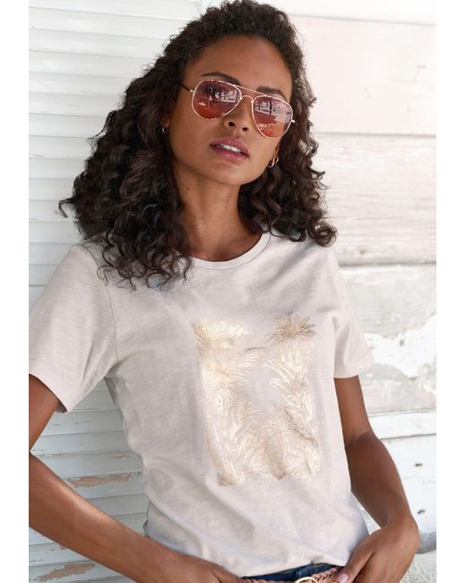 vivance active Natural Shirt mit goldfarben schimmerndem Folienprint (2er-Pack) aus weicher Baumwoll-Qualität