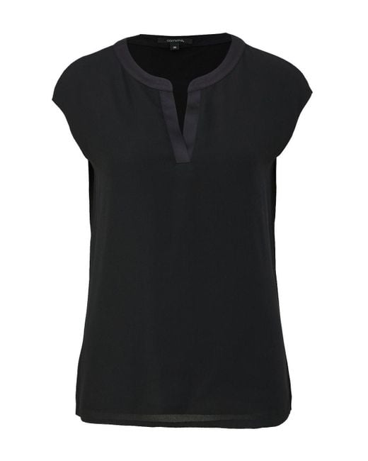 Comma, Black T-Shirt Basic mit Tunika-Ausschnitt