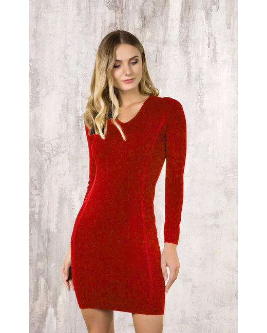 Passioni Red Strickkleid Elegantes schwarzes langärmliges Kleid mit Details an den Seiten figurbetont