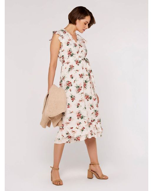 Apricot Natural Midikleid, (2-tlg., Stoffgü) Rüschen, mit Bindegürtel