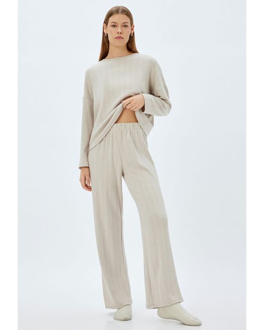 Koton White Schlafhose Normale Leibhöhe Mit Jacquard