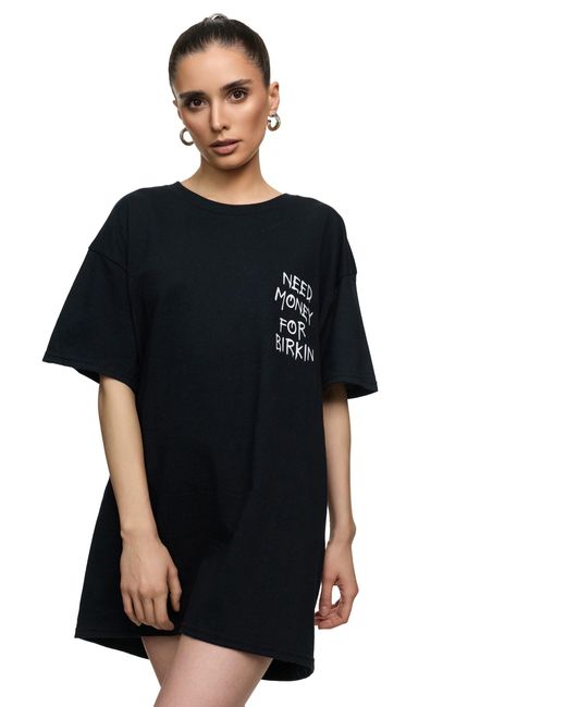 Worldclassca Black Oversized T-Shirt Sommer Oberteil Print - I NEED MONEY FOR BIRKIN