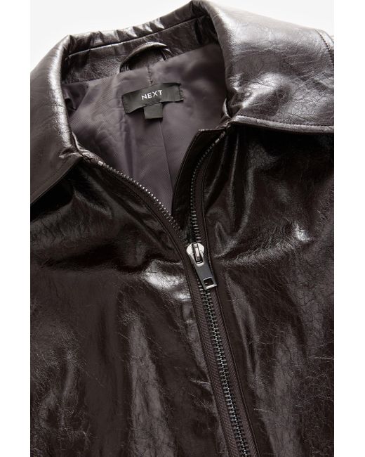 Next Black Lederimitatjacke Bikerjacke aus Kunstleder in Knitter-Optik (1-St)