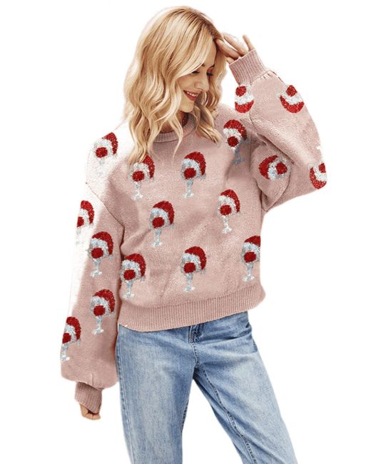 AUKUU Red Strickpullover Eleganter und bequemer Pullover mit Jacquard Muster, aus weichem und