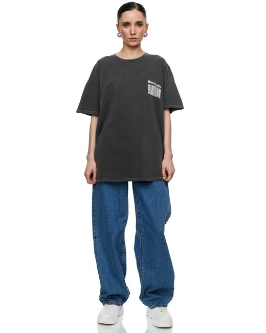 Worldclassca Black Oversized Print GIRL BOSS T-Shirt lang Sommer Oberteil