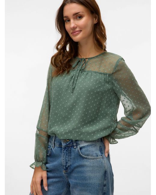 Vero Moda Green Langarmbluse VMLEAH LS LACE TOP WVN GA NOOS