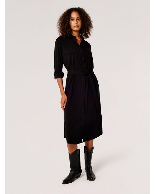 Apricot Black Midikleid Casa Midi Shirt Dress, mit aufgesetzten Taschen
