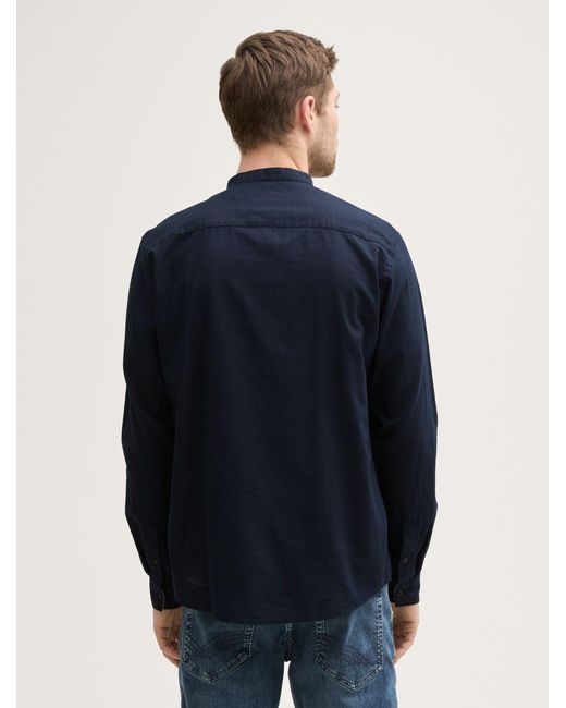 Tom Tailor Langarmhemd Regular Fit Hemd mit Leinenanteil in Blue für Herren