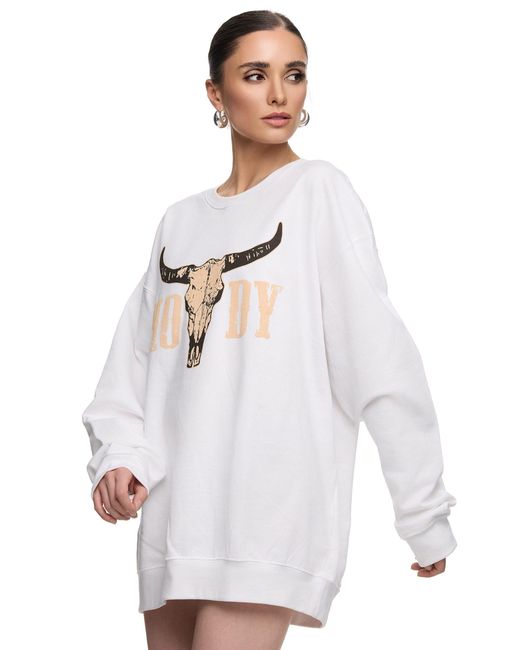 Worldclassca White Oversized Sweatshirt Stier Langarm Pullover Print