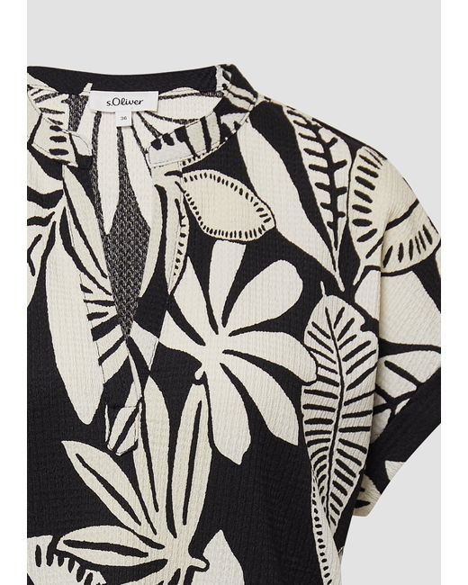 S.oliver Gray Shirttop Strukturiertes T-Shirt im Relaxed Fit mit V-Ausschnitt