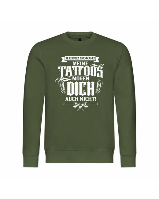 deinshirt Rundhalspullover Pullover Keine Sorge meine Tattoos mögen dich auch nicht Mit Print Motiv in Green für Herren