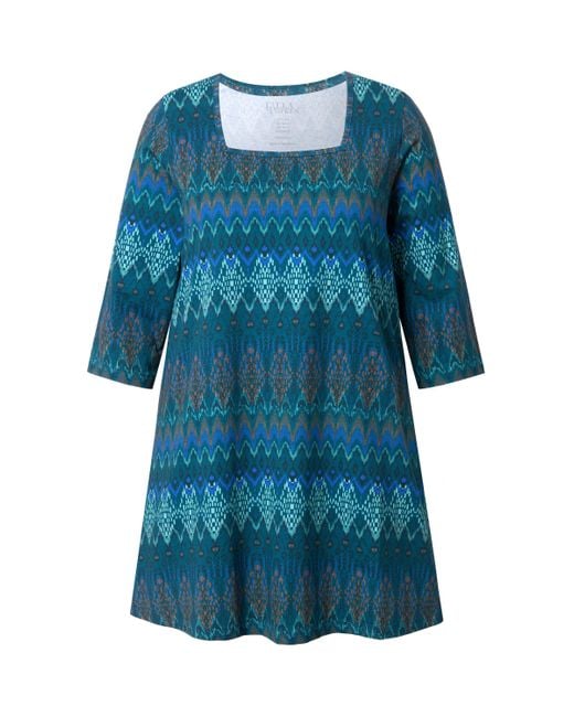 Ulla Popken Blue Longshirt A-Linie Carré-Ausschnitt 3/4-Arm