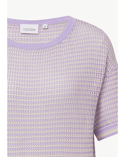 comma casual identity Purple Kurzarmshirt Kurzarm-Pullover aus luftigem Ajourstrick