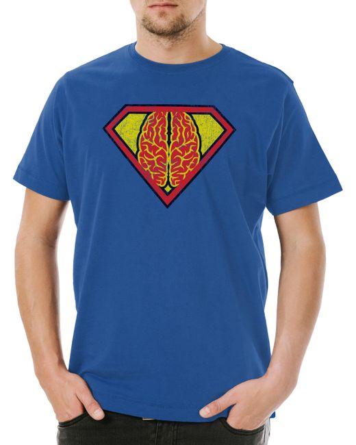 Urban Backwoods Print-Shirt Superbrain T-Shirt Lehrer Gehirn Super Hirn Geek Nerd Mathe in Blue für Herren