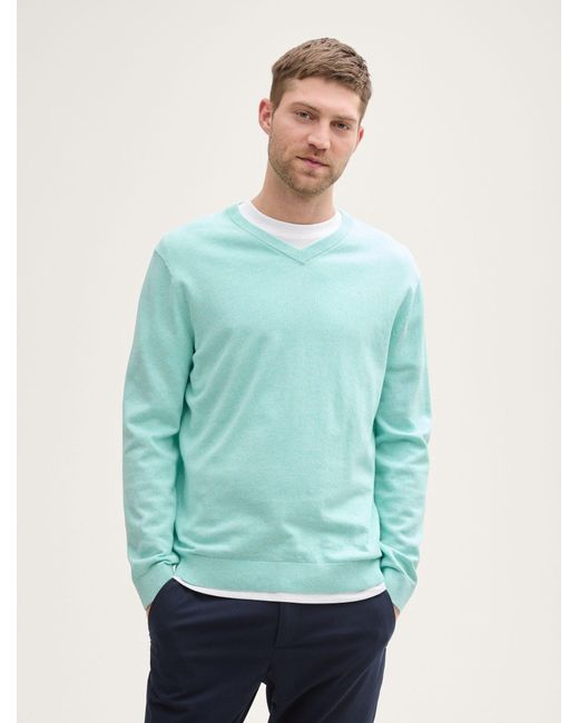 Tom Tailor Strickpullover mit V-Ausschnitt aus Baumwolle in Green für Herren