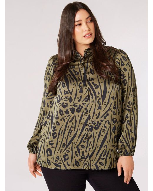 Apricot Brown Langarmshirt gemustert, mit Knopfleiste