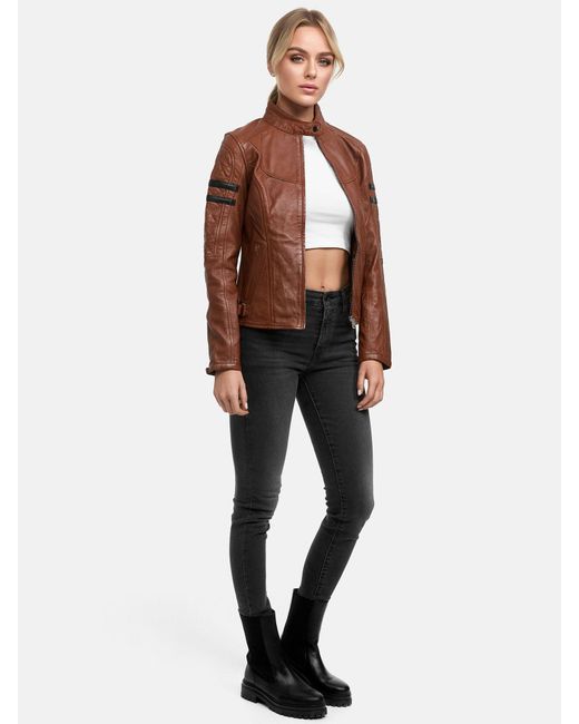 Tazzio Brown Lederjacke F513 außergewöhnliches Design & mit Biker-Details