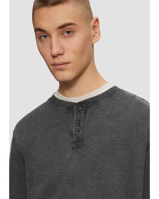 QS Langarmshirt Gewaschenes Henley-Longsleeve in Strukturjersey Waschung in Gray für Herren
