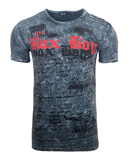 Baxboy Batik style T-Shirt mit Front Logo Print B-102 in Blue für Herren