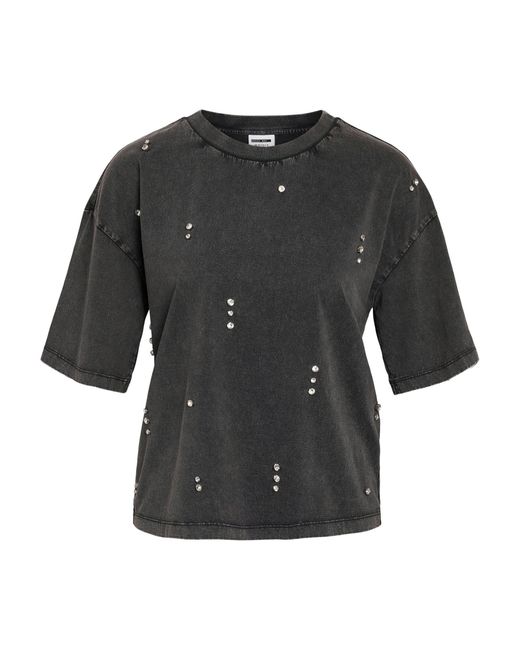 Noisy May Black Vintage Denim Mit dekorativen Kristallen und Nieten NMRIRI /S O-NECK T-SHIRT JRS