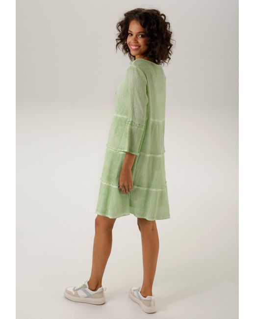 mit aufwändiger | Tunikakleid DE CASUAL ( in Lyst Grün Jersey-Unterkleid) Aniston Spitzenverzierung