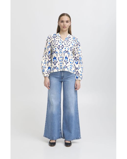 Ichi Blue Langarmbluse IXHARPER Modische Bluse mit Muster