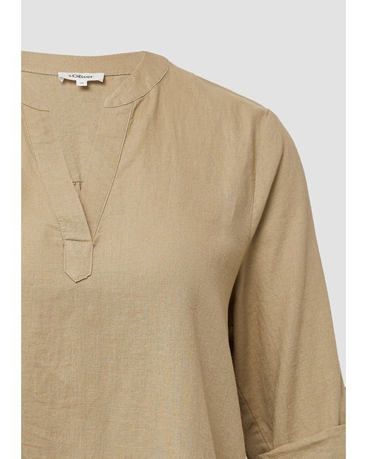 S.oliver Natural Langarmbluse Leinenmix-Bluse mit Turn-up Raffung