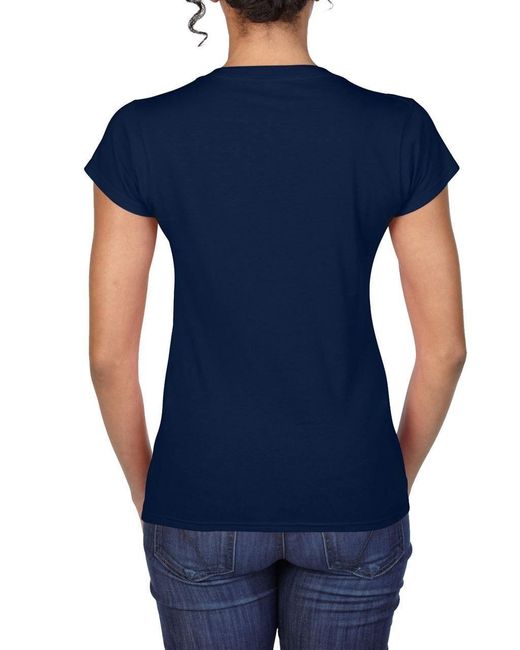Gildan Blue T-Shirt -Neck V-Ausschnitt Baumwolle Shirts Lady Fit