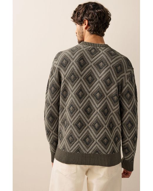 Next Rundhalspullover Relaxed Fit Pullover mit Geomuster und Baumwolle (1-tlg) in Green für Herren