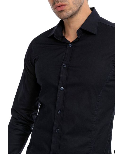 Redbridge Langarmhemd in Slim Fit – Kentkragen, Unifarben, Eleganter & Zeitloser Look in Blue für Herren