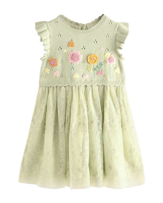 Next Yellow 2--- Florales Mesh-Kleid in Stufenoptik (1-tlg)