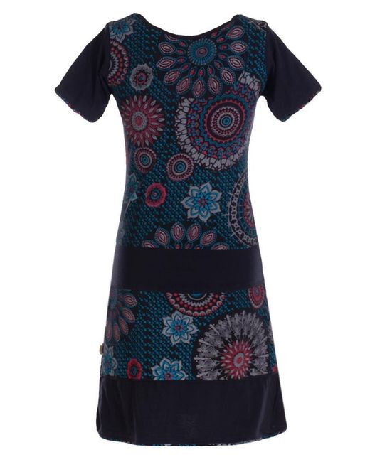 Vishes Blue Sommerkleid Kurzarm Sommer- Mini- Tunika-Kleid T-Shirtkleid Guru, Hippie, Ethno Style