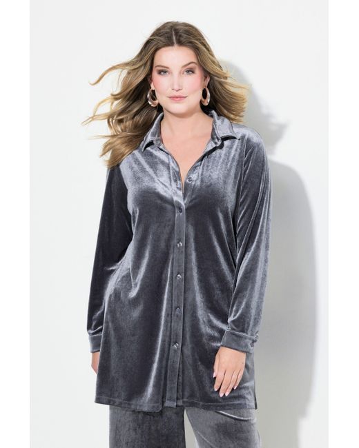MIAMODA Blue Longbluse Samtbluse längere A-Linie Langarm
