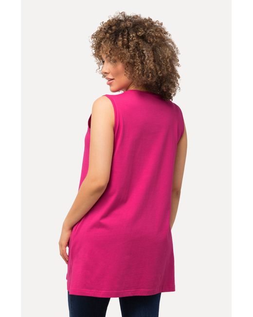 Ulla Popken Pink Longtop Top V-Ausschnitt Relaxed ärmellos Baumwolle
