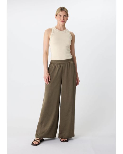 Comma, Natural Stoffhose Palazzo-Hose aus Satin mit Elastikbund